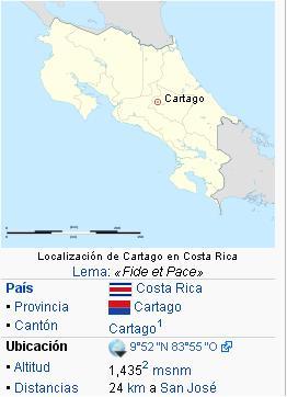 Cartago, Costa Rica. Mapa, WikipediA