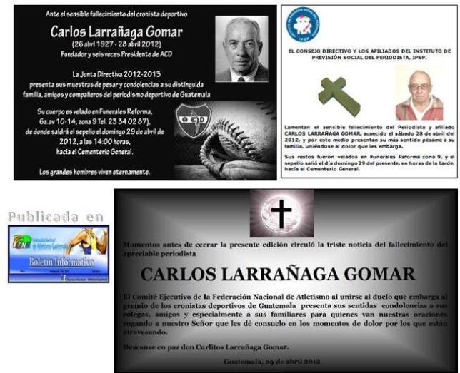 Notas luctuosas de ACD -IPSP -FNA- + Carlos Larrañaga Gomar