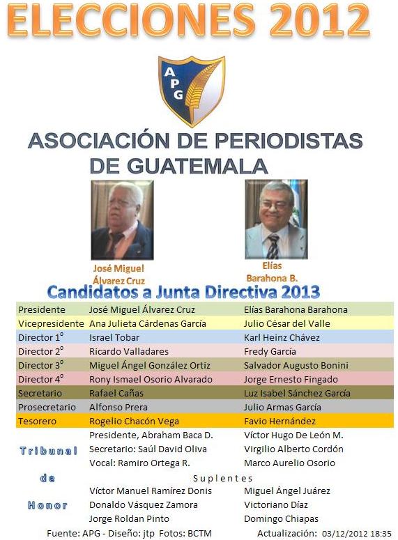 Candidatos a miembros de la Junta Directiva y Tibunal de Honor 2013 de la APG
