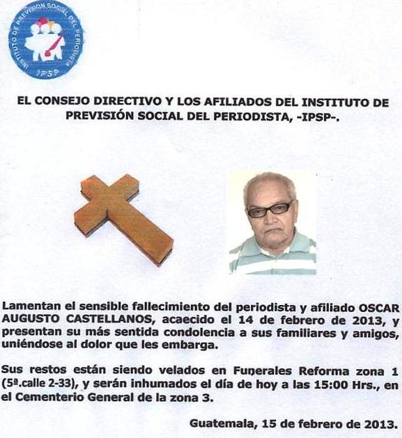 IPSP- Esquela. Óscar Augusto Castellanos