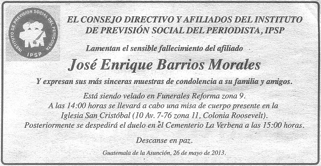 Esquela -PL-26-05-2013 José Enrique Barrios Morales - 92 - +25052013