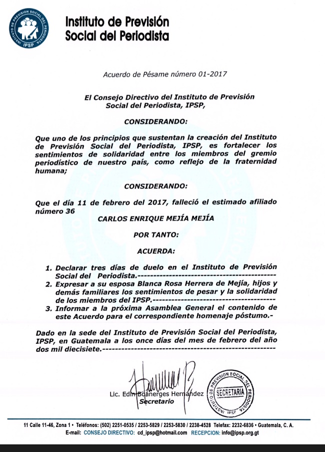 IPSP ACUERDO DE PÉSAME No.1 CARLOS MEJÍA MEJÍA 11022017+